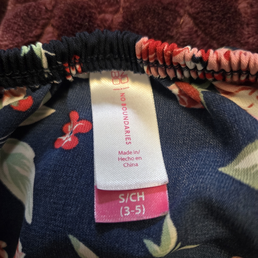 No Boundaries Navy Floral Off-Shoulder Ruffle Top with Pink Roses - Picture 5 of 5